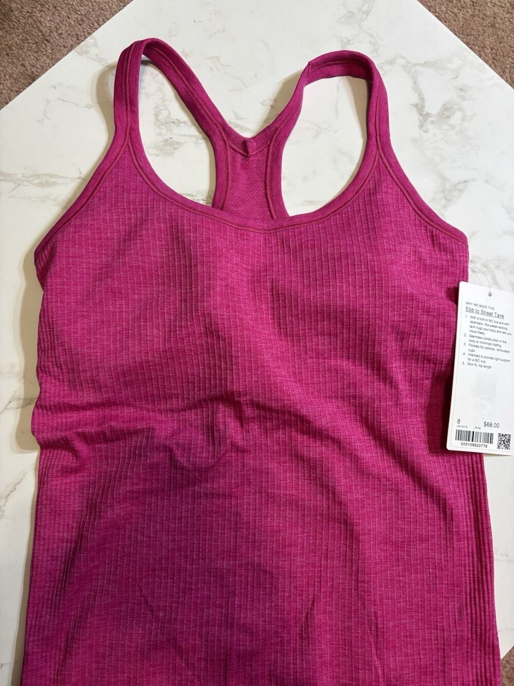 lululemon Women’s Ebb to Street Tank Pink 8 Scoop Racerback Built-In Bra